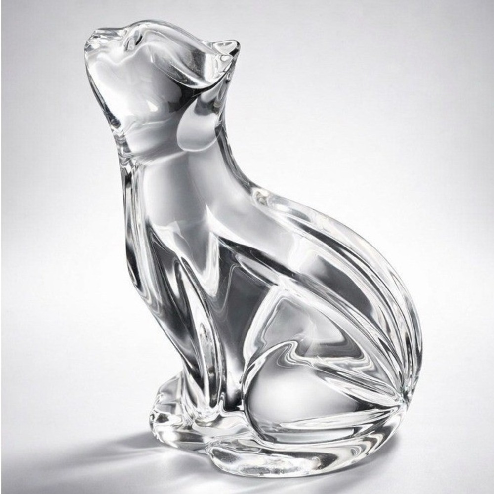 VTG Waterford Crystal Cat Figurine Paperweight Sitting Looking Up #171-354-4400